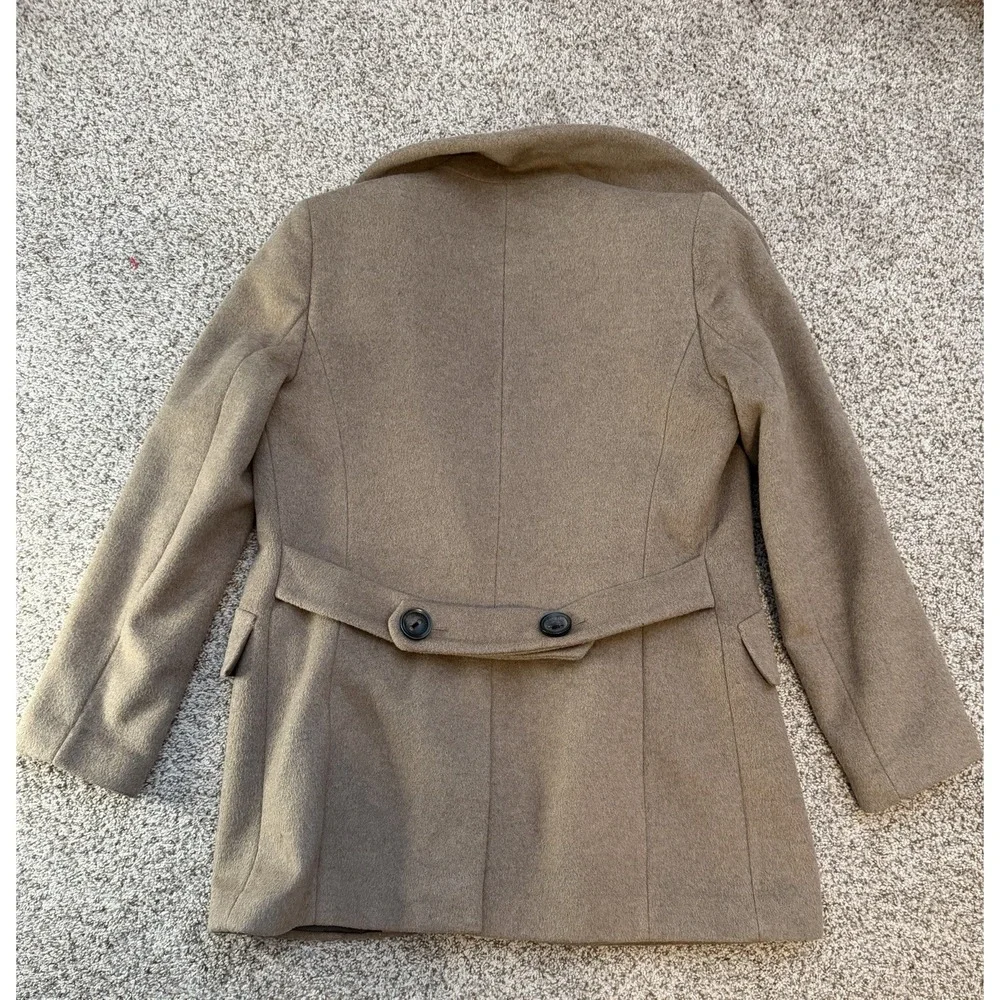 Calvin Klein Women's Double Breasted Wool Button Pea Coat Lined Pockets Sz 6 Tan
